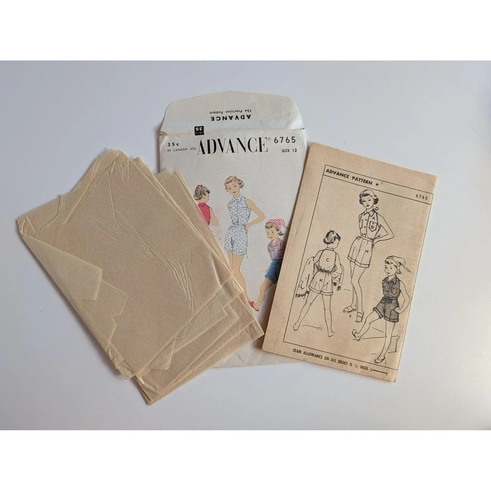 Advance 6765 Girls Blouse and Shorts Sewing Pattern Size 12 Breast 30 VTG 1950s